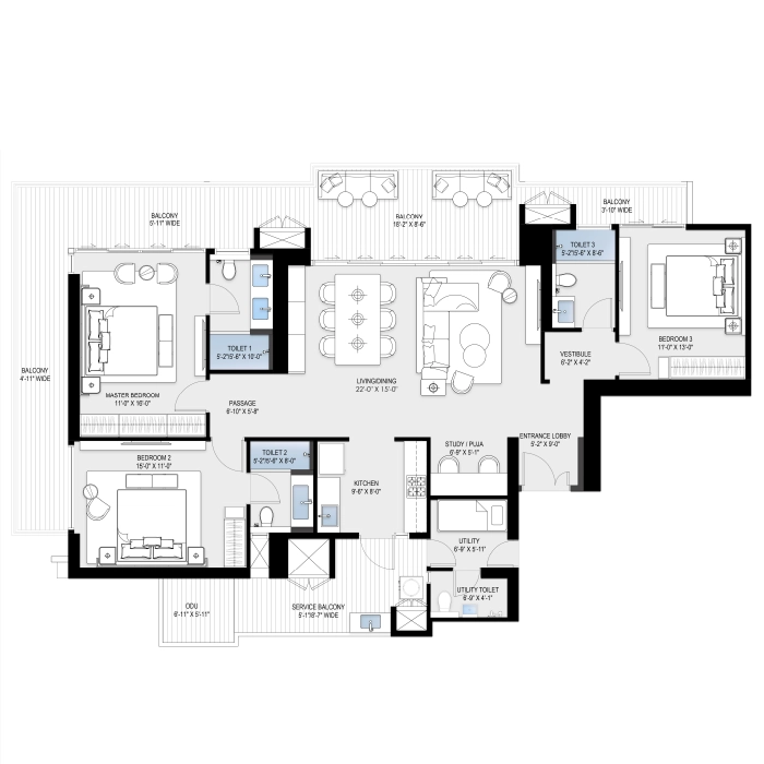 Lodha Sadahalli Floor Plan 3 BHK